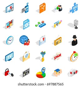 Designer icons set. Isometric set of 25 designer vector icons for web isolated on white background
