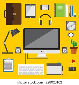 designer item flat design on hello background