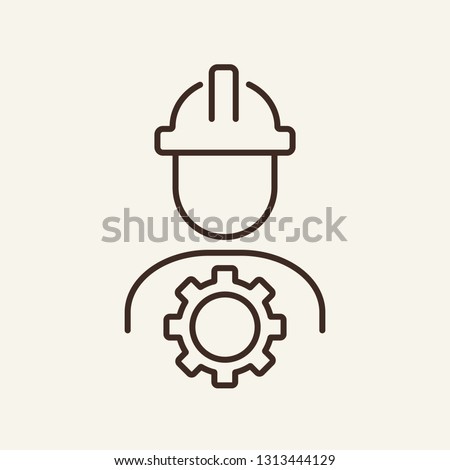 Designer job line icon. Engineer and gear on white background. Architecture concept. Vector illustration can be used for topics like design, architecture, building