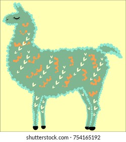 Designer Lama, sea-water alpaca, with fur, hearts and eyes closed