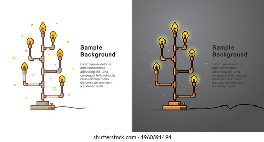 Designer lamp made of metal tubes with different lamp shapes 