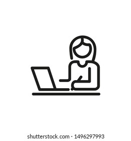 Designer Line Icon. Worker, Laptop, Remote Job. Freelance Job Line Icon. Vector Illustration Can Be Used For Topics Like Life Work Balance, Remote Job, Occupation