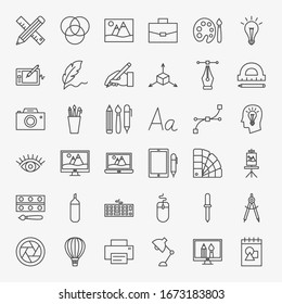 Designer Line Icons Set. Vector Thin Outline Art Symbols.