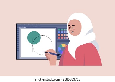 Designer makes a new project. Vector illustration in a flat style