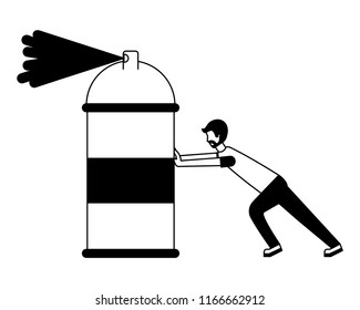 designer man pushing spray canister painting creativity