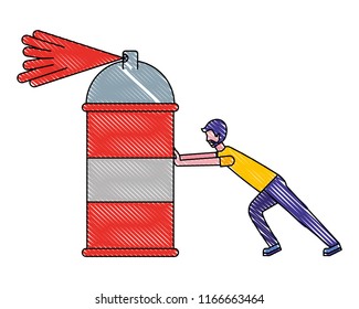 designer man pushing spray canister painting creativity