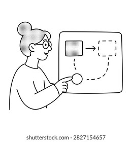 Designer mapping a touch gesture path across a digital interface screen.