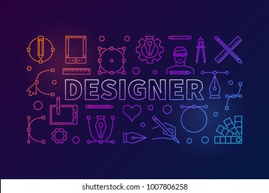 Designer Modern Vector Colorful Horizontal Illustration Or Banner In Thin Line Style On Dark Background