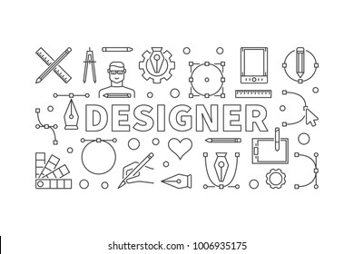Designer modern vector horizontal illustration or banner in thin line style
