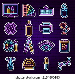 Designer Neon Stickers. Vector Illustration of Graphics Promotion.