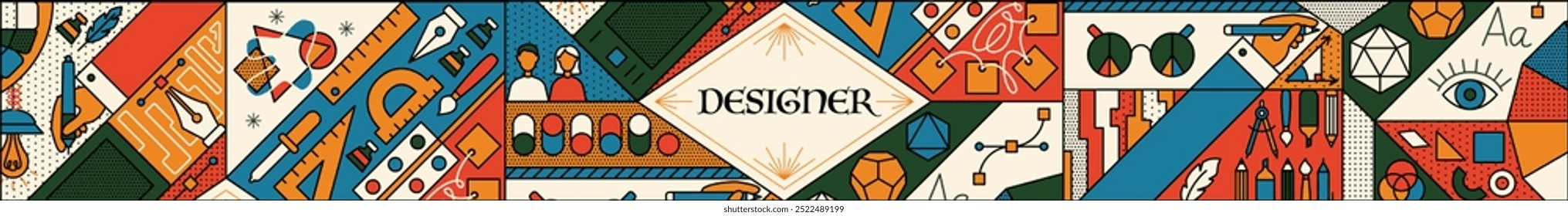 Diseñador Outline Artdeco Anuncio de Web. Ilustración vectorial del concepto de estilo retro.