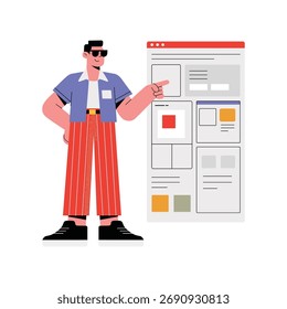 Designer preparando a ilustração da apresentação final da interface do usuário