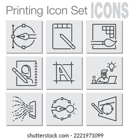 Diseñador Imprimir iconos vectoriales en fondo blanco