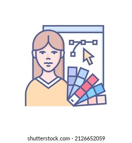 profesión de diseñador - icono de diseño de línea de color moderno