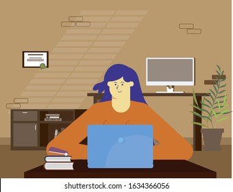Designer professional manager businesswoman freelancer office worker work  space sitting computer laptop desk  woman girl design