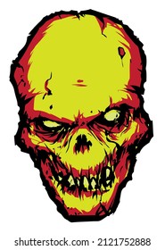 designer red and yellow creepy skull vector illustration