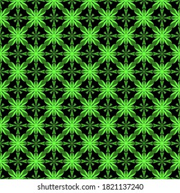 Designer seamless texture.
Pattern for prints on fabric, paper, wallpaper..
Green floral pattern on black background.