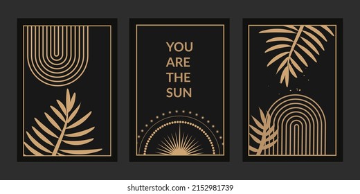 Designer Set - Collection of Abstract geometric illustrations - Gold elements on a Dark background. You are the sun.