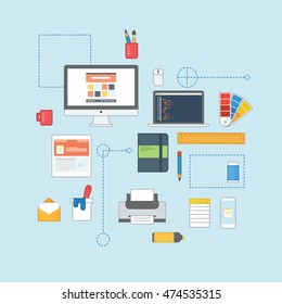 Designer stuff collection with flat and outline design