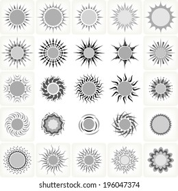 Designer Sun icons in grey scale