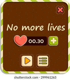 designer sweets gui game interface. No more lives.  Vector design for app user interface. Complete set of graphical user interface (GUI) to build 2D video games