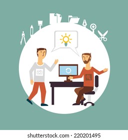 designer talking with the customer illustration