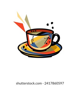 taza de té de diseño. Vector taza, taza y platillo, abstracto, geometría