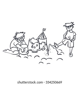 designer and tester concept vector illustration; sand castle; crush, envy, criticism concept