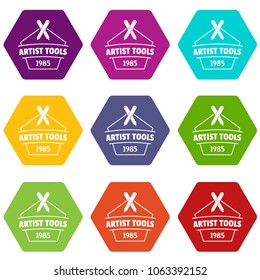 Designer tool icons 9 set coloful isolated on white for web