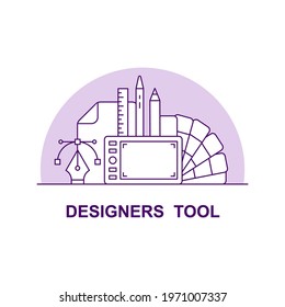 Designer tools creative UI concept icon. Digital painter professional eqipment abstract illustration. Graphic tablet. Isolated vector art for UX. Color graphic design element