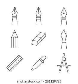 Designer tools. Vector icons of drawing and painting tools