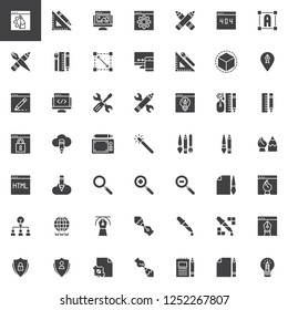 Designer tools vector icons set, modern solid symbol collection, filled style pictogram pack. Signs, logo illustration. Set includes icons as Web design, Crop, 3d, Eyedropper Transformation, Computer