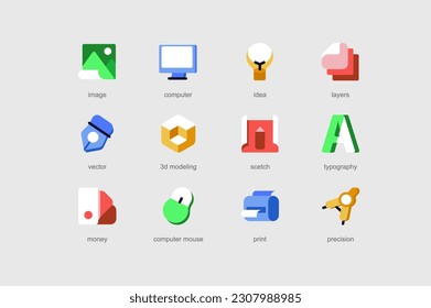 Herramientas de diseño de iconos web establecidos en diseño plano. Pictogramas vectoriales para la interfaz de la aplicación móvil