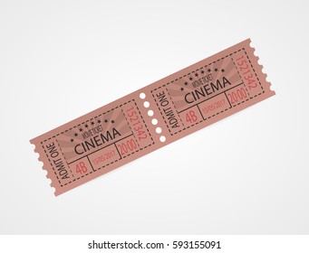 Designer vector illustration isolated on white background. Red retro cinema ticket. Vintage texture ticket paper in old pop art style. Coupons.