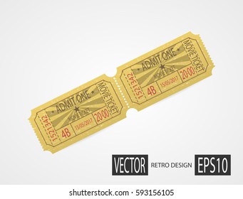 Designer vector illustration isolated on white background. Vintage texture ticket paper in old pop art style. Coupons. Retro cinema ticket.