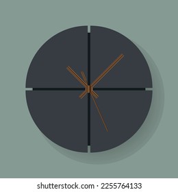Designer wall clock. Black clock with wooden hands