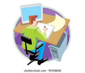 Designer at work design and print service vector icon illustration