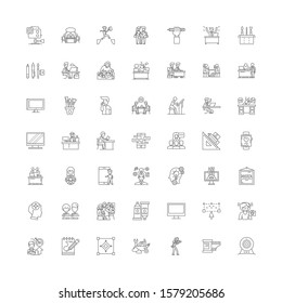 Designer work linear icons, signs, symbols vector line illustration set