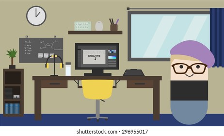 Designer Work Station. Flat style vector illustration. blue.
