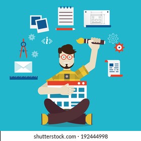 Designer and work - vector illustration