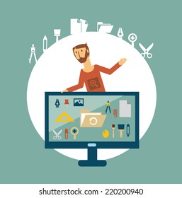 designer working for the computer illustration