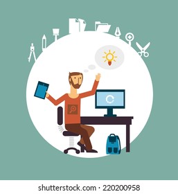 designer working for the computer illustration