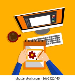 The designer is working on a project