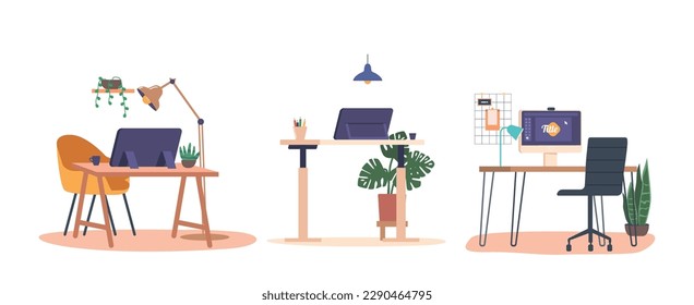 Designer Workplace, Creative And Organized Space, With Large Desk, Multiple Computer Or Digital Tablet Monitors