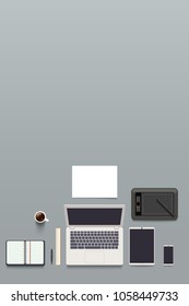 designer workplace top view