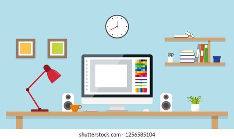 Designer workplase. Office. Vector illustration