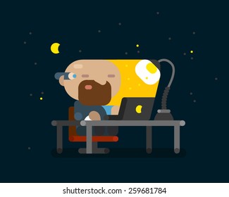 The designer works at the computer night