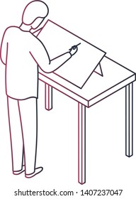 Designer works at the project in a studio and drawing an illustration