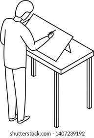 Designer works at the project in a studio and drawing an illustration