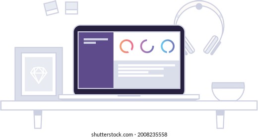 Designer workspace, concept of office work, office workplace, business, startup, illustration of a monitor and computer with a cup of coffee - Powered by Shutterstock - Get 15% off with code: PIKWIZARD15